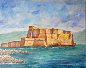 Napoli Castel dell'Ovo 50*50 olio su tela di Pasquale Cosentino (www.ioarte.org)