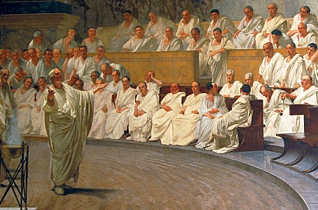 Cicerone in senato legge le Catilinarie Cesare Maccari, 1888